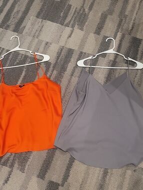 Express Satin Spaghetti Strap Camisoles in Orange and Gray